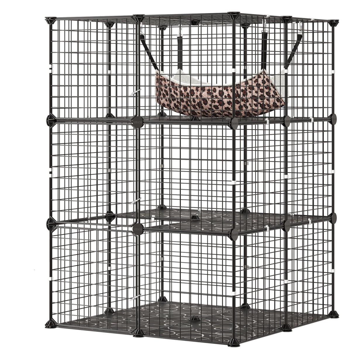 VEVOR Cat Cage 3-Tier 71,1 x 71,1 x 104,1 cm DIY παρκοκρέβατο για γάτες με αιώρα, αποσπώμενο μεταλλικό συρμάτινο κιβώτιο ρείθρων εσωτερικού χώρου, μεγάλο μέρος άσκησης Ιδανικό για 1-2 γάτες, γατάκια & μικρά ζώα, μαύρο