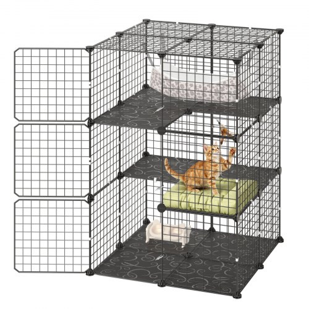 VEVOR Cat Cage 3-Tier 71,1 x 71,1 x 104,1 cm DIY παρκοκρέβατο για γάτες με αιώρα, αποσπώμενο μεταλλικό συρμάτινο κιβώτιο ρείθρων εσωτερικού χώρου, μεγάλο μέρος άσκησης Ιδανικό για 1-2 γάτες, γατάκια & μικρά ζώα, μαύρο
