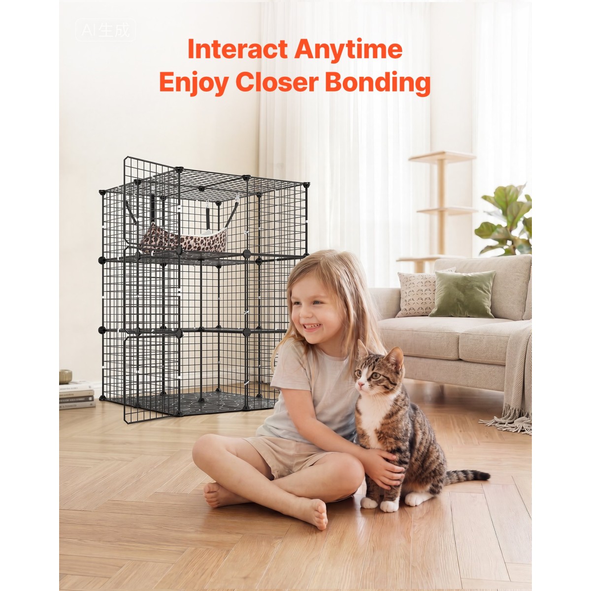 VEVOR Cat Cage 3-Tier 71,1 x 71,1 x 104,1 cm DIY παρκοκρέβατο για γάτες με αιώρα, αποσπώμενο μεταλλικό συρμάτινο κιβώτιο ρείθρων εσωτερικού χώρου, μεγάλο μέρος άσκησης Ιδανικό για 1-2 γάτες, γατάκια & μικρά ζώα, μαύρο