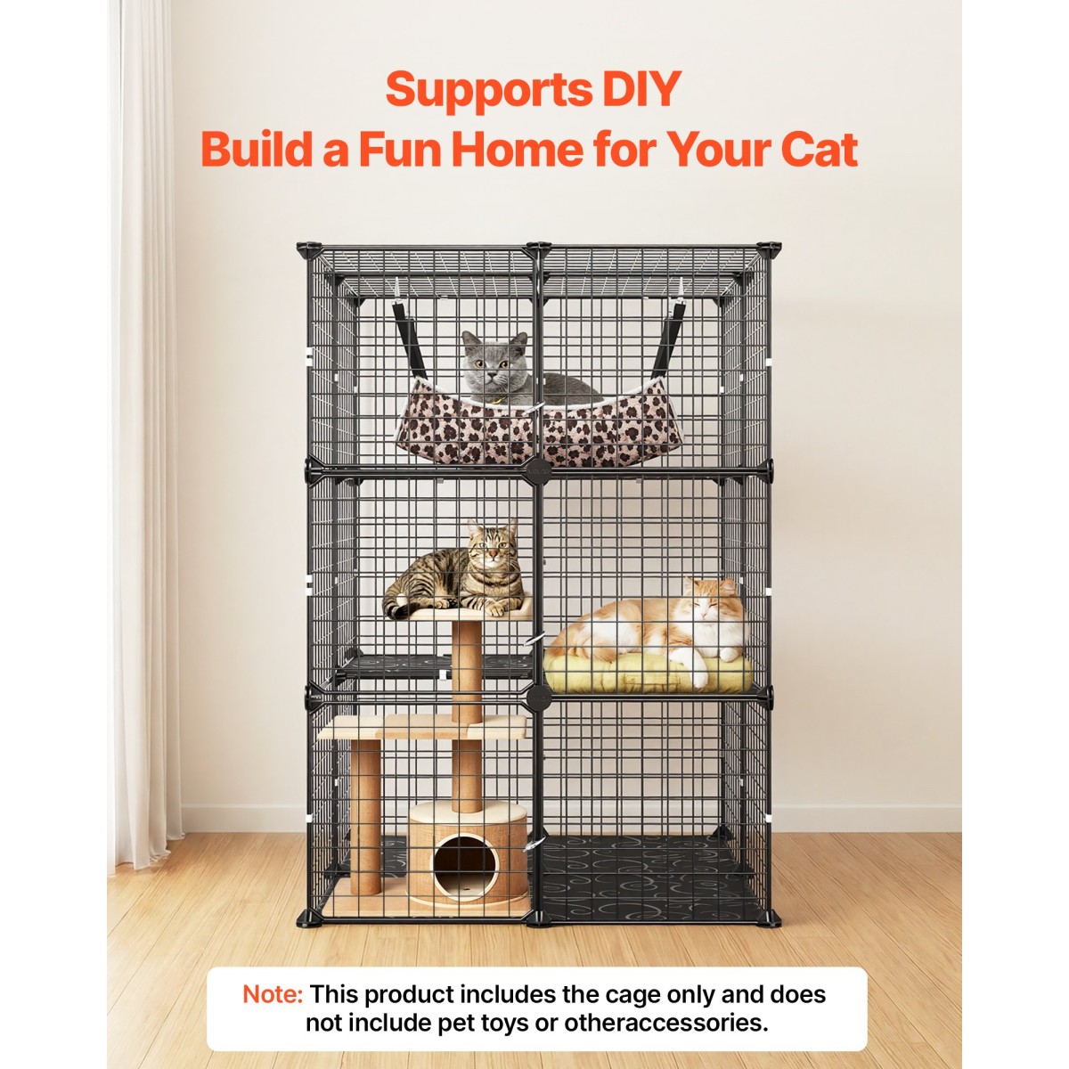 VEVOR Cat Cage 3-Tier 71,1 x 71,1 x 104,1 cm DIY παρκοκρέβατο για γάτες με αιώρα, αποσπώμενο μεταλλικό συρμάτινο κιβώτιο ρείθρων εσωτερικού χώρου, μεγάλο μέρος άσκησης Ιδανικό για 1-2 γάτες, γατάκια & μικρά ζώα, μαύρο