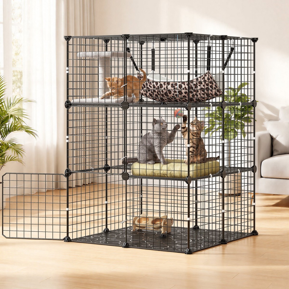 VEVOR Cat Cage 3-Tier 71,1 x 71,1 x 104,1 cm DIY παρκοκρέβατο για γάτες με αιώρα, αποσπώμενο μεταλλικό συρμάτινο κιβώτιο ρείθρων εσωτερικού χώρου, μεγάλο μέρος άσκησης Ιδανικό για 1-2 γάτες, γατάκια & μικρά ζώα, μαύρο