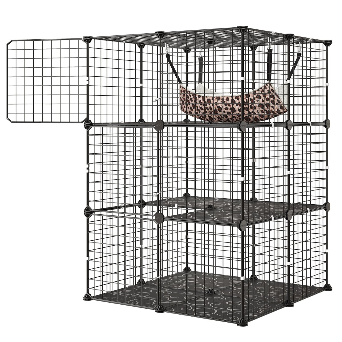 VEVOR Cat Cage 3-Tier 71,1 x 71,1 x 104,1 cm DIY παρκοκρέβατο για γάτες με αιώρα, αποσπώμενο μεταλλικό συρμάτινο κιβώτιο ρείθρων εσωτερικού χώρου, μεγάλο μέρος άσκησης Ιδανικό για 1-2 γάτες, γατάκια & μικρά ζώα, μαύρο