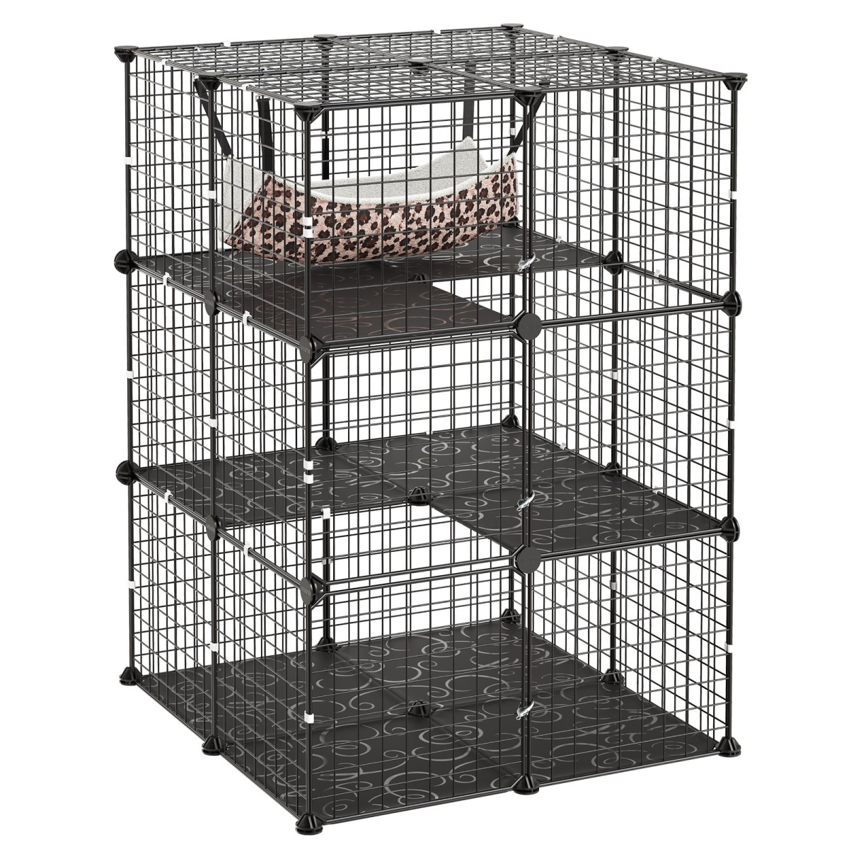 VEVOR Cat Cage 3-Tier 71,1 x 71,1 x 104,1 cm DIY παρκοκρέβατο για γάτες με αιώρα, αποσπώμενο μεταλλικό συρμάτινο κιβώτιο ρείθρων εσωτερικού χώρου, μεγάλο μέρος άσκησης Ιδανικό για 1-2 γάτες, γατάκια & μικρά ζώα, μαύρο