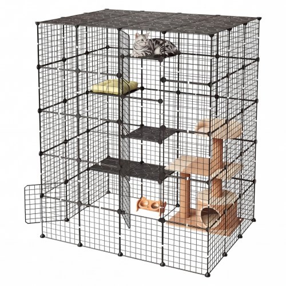 VEVOR Cat Cage 5-Tier 139,7x104,1x175,2 cm Εσωτερικό περίβλημα για παρκοκρέβατο για DIY, Αποσπώμενο μεταλλικό συρμάτινο κιβώτιο ρείθρων με 5 πόρτες, μεγάλος χώρος άσκησης Ιδανικός για 2-3 γάτες, γατάκια και μικρά ζώα, Μαύρο
