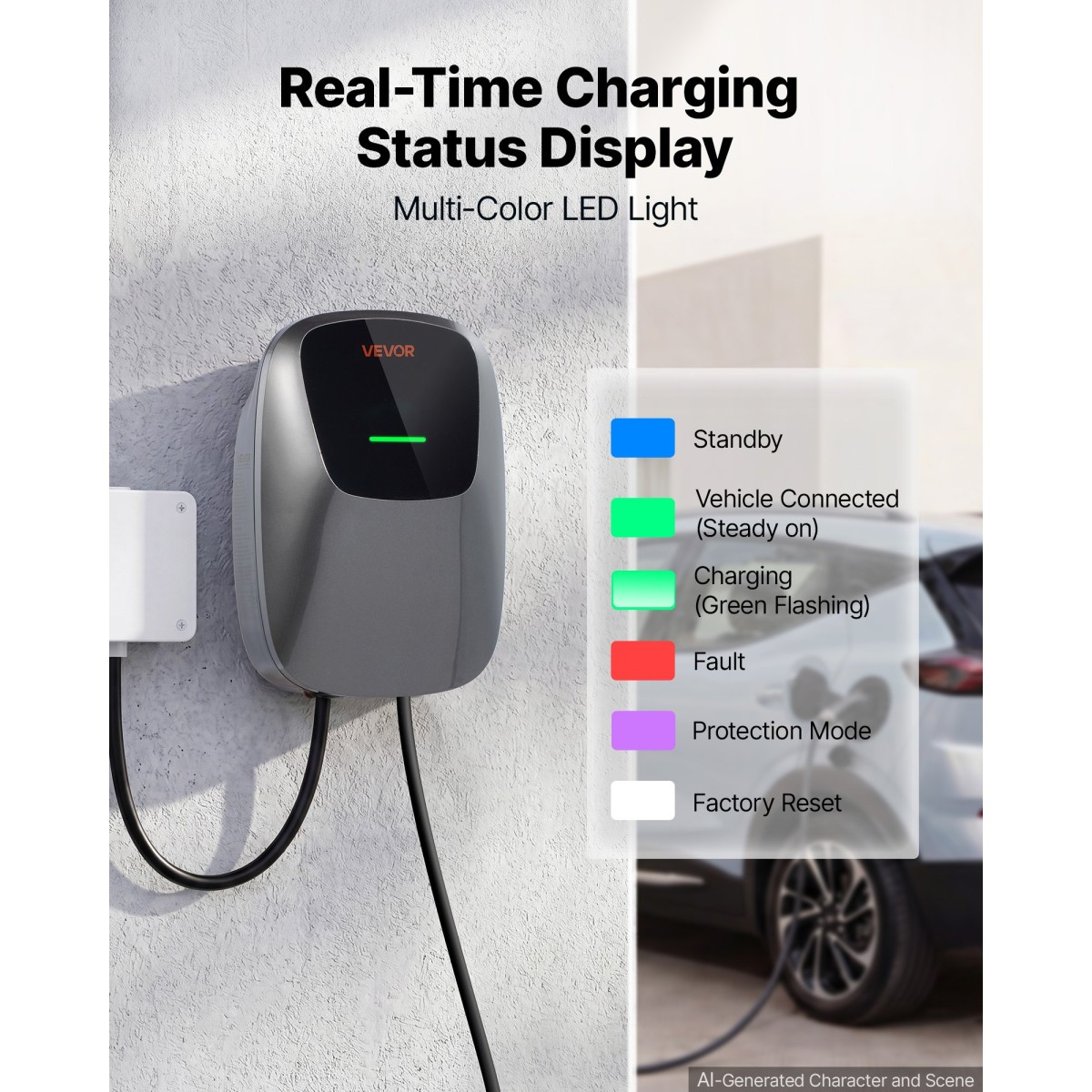 VEVOR Electric Vehicle Charging Station 22kW Τριφασικός φορτιστής EV 7,5M, για όλα τα EV και PHEV, 400V AC Home Type 2 Smart Car Wallbox, ρεύμα 32A, με APP Remote Control & LED Indicator, IP65
