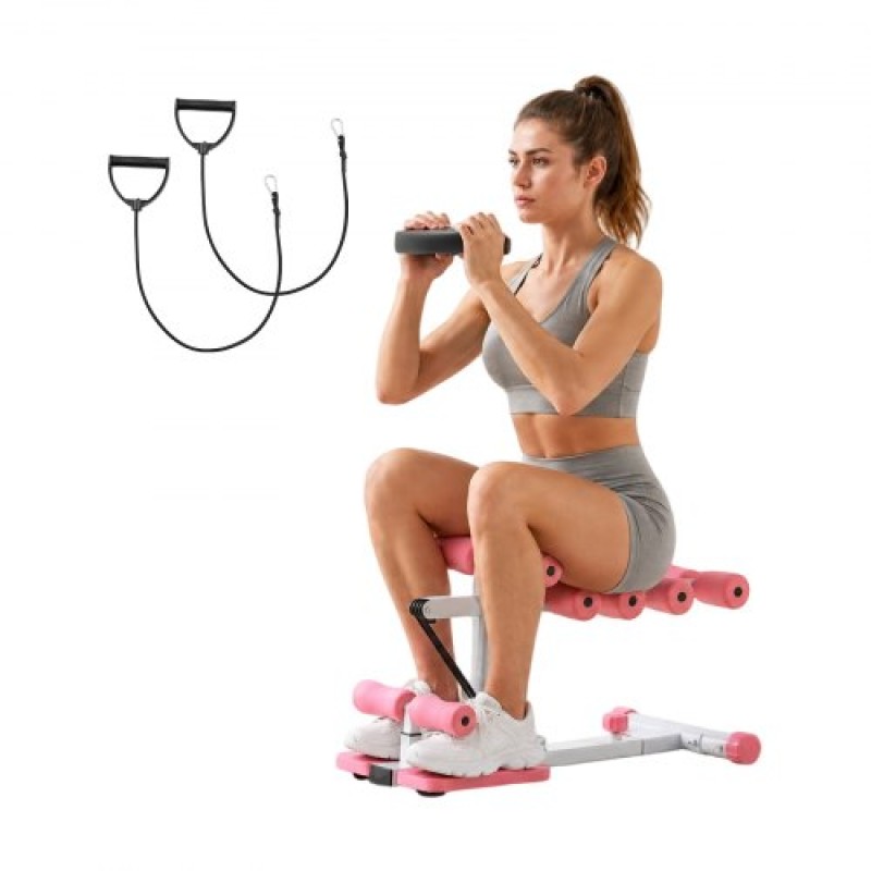 Μηχάνημα VEVOR Deep Squat, Ρυθμιζόμενο μηχάνημα γυμναστικής γλουτών με 3 ιμάντες υψηλής αντοχής, γυμναστής γυμναστικής με πτυσσόμενο πυρήνα ποδιών και γλουτών, εξοπλισμός γυμναστικής Push Up στο σπίτι γυμναστικής, Ροζ + Λευκό