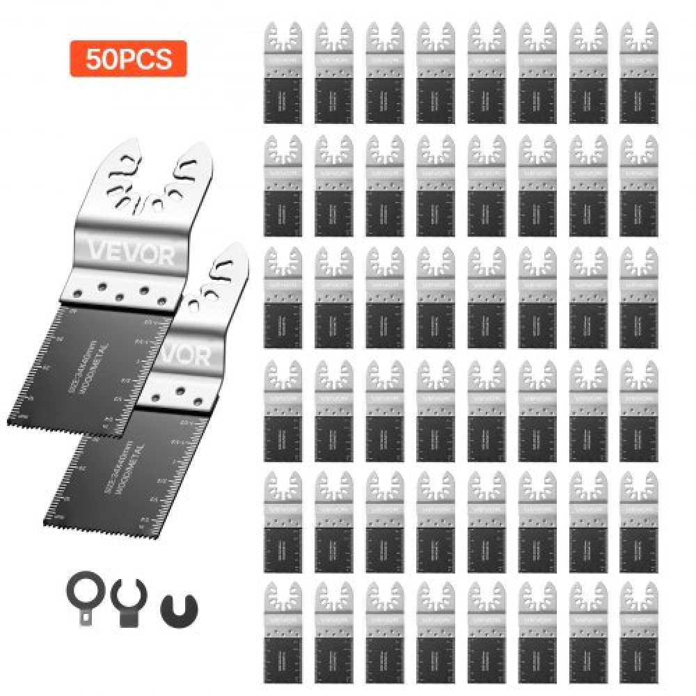 VEVOR 50PCS Διμεταλλικές ταλαντευόμενες λεπίδες πριονιού, Universal γρήγορης αποδέσμευσης ταλαντευόμενες λεπίδες πολλαπλών εργαλείων, λεπίδες εργαλείων πολλαπλών εργαλείων για καρφιά, μαλακό μέταλλο, ξύλο, συμβατό με Dewalt Milwaukee Bosch Ryobi