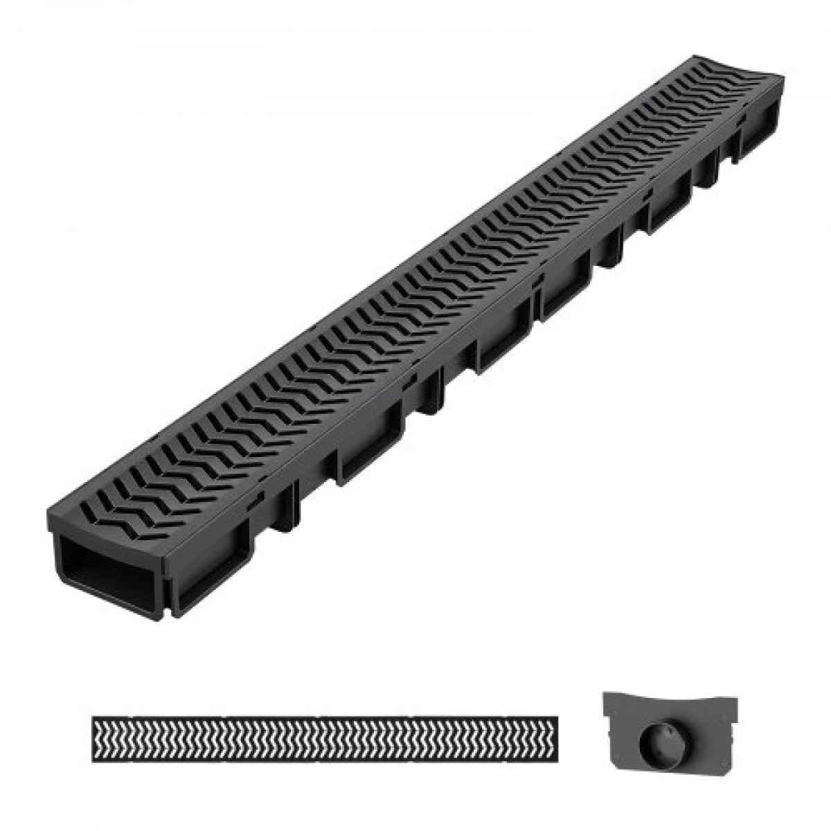 VEVOR Trench Drain, 1005 x 103 x 62 mm, 5 Pack Γραμμικό κανάλι αποστράγγισης, HDPE κανάλι αποστράγγισης με σχάρες & καπάκια, Premium εξωτερικό σύστημα αποστράγγισης για δρόμο, βεράντα, πισίνα, κήπο, αυλή, μαύρο