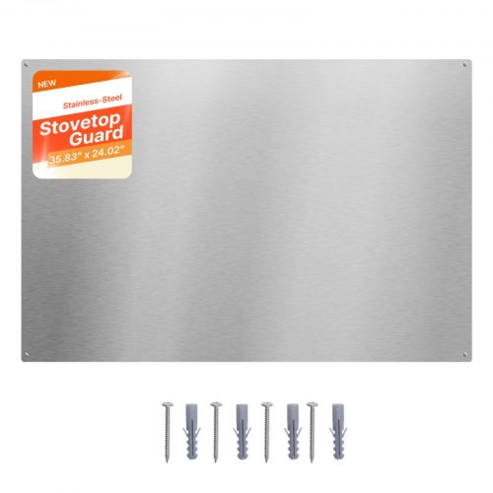 VEVOR 91x61 cm Πλάτη από ανοξείδωτο χάλυβα για σόμπα, Ultra Flat Splatter Guard, Wall Shield Range Hood Backsplash, Easy Clean Μεταλλικό πάνελ τοίχου κουζίνας, Προ-τρυπημένες οπές για εύκολη εγκατάσταση, ασήμι