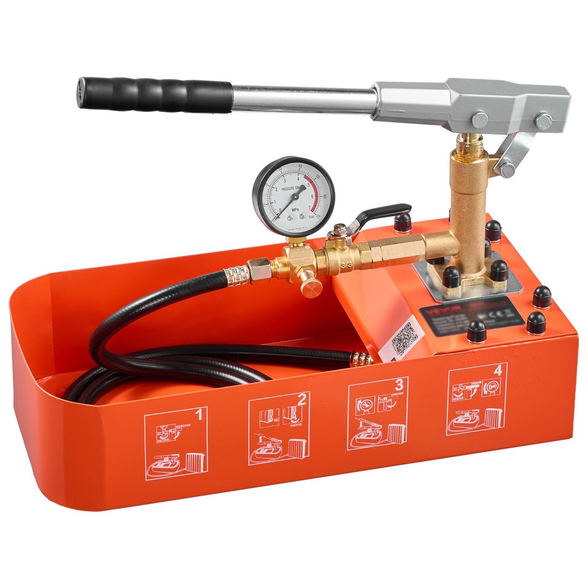 VEVOR Hydrostatic Test Pump 7,57 L Hydraulic Manual Test Pressure Water, Single Valve Hydrostatic Water Pipe Tested Pump Pump kit with Gauge & Tank, Range 0-50 Bar, for Pipeline Heating