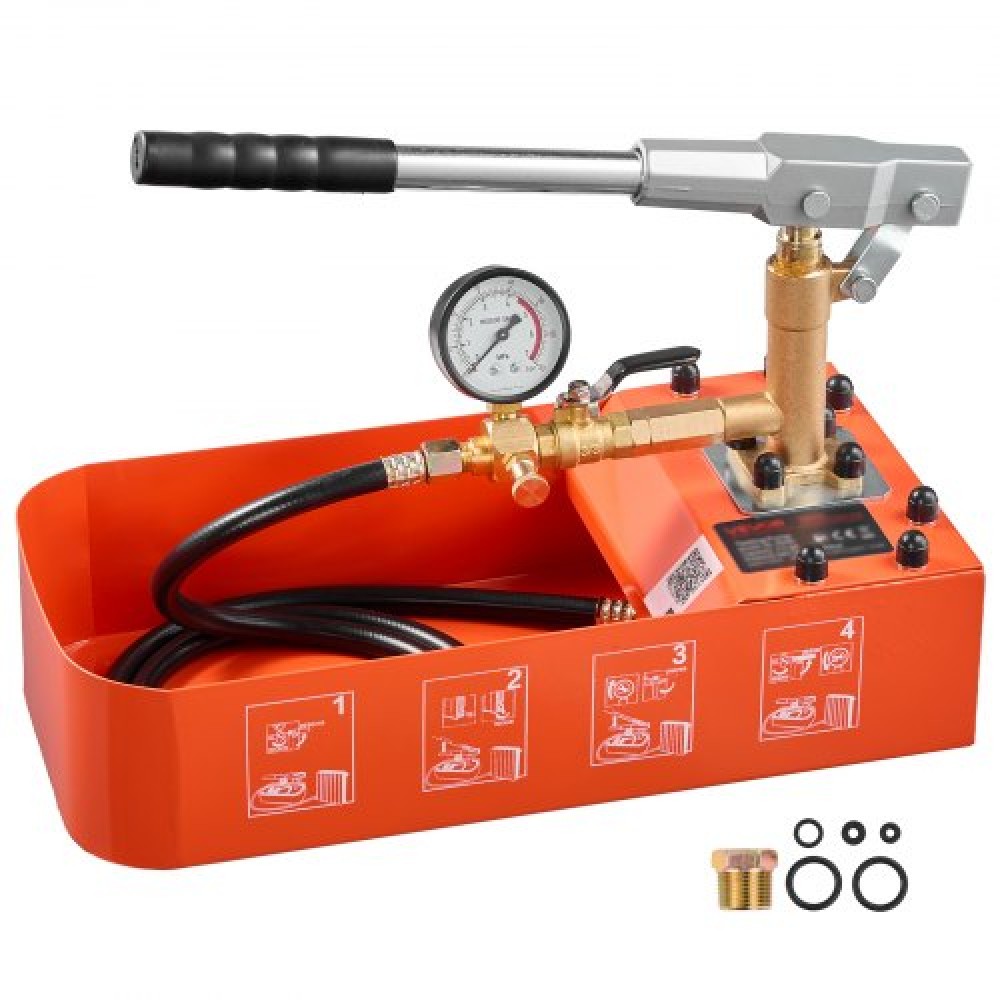 VEVOR Hydrostatic Test Pump 7,57 L Hydraulic Manual Test Pressure Water, Single Valve Hydrostatic Water Pipe Tested Pump Pump kit with Gauge & Tank, Range 0-50 Bar, for Pipeline Heating