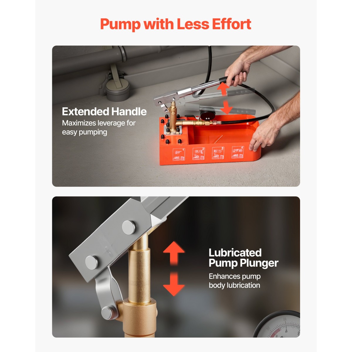 VEVOR Hydrostatic Test Pump 7,57 L Hydraulic Manual Test Pressure Water, Single Valve Hydrostatic Water Pipe Tested Pump Pump kit with Gauge & Tank, Range 0-50 Bar, for Pipeline Heating