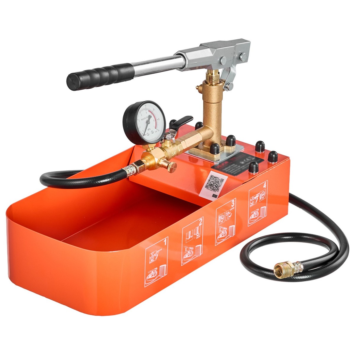 VEVOR Hydrostatic Test Pump 7,57 L Hydraulic Manual Test Pressure Water, Single Valve Hydrostatic Water Pipe Tested Pump Pump kit with Gauge & Tank, Range 0-50 Bar, for Pipeline Heating