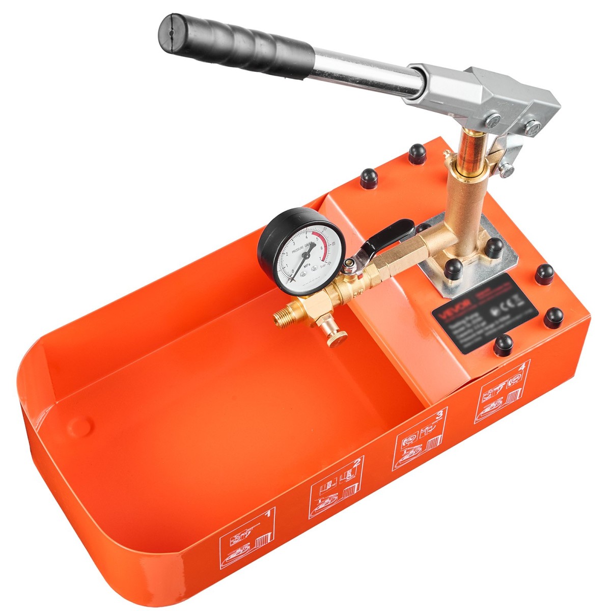 VEVOR Hydrostatic Test Pump 7,57 L Hydraulic Manual Test Pressure Water, Single Valve Hydrostatic Water Pipe Tested Pump Pump kit with Gauge & Tank, Range 0-50 Bar, for Pipeline Heating