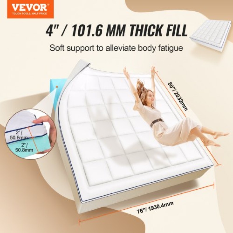 VEVOR Topper στρώματος Premium Memory Fiber Fill King 1930x2032x101,6 mm Πάχος