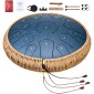 VEVOR Steel Tongue Drum, 14 in & 15 Notes, Rain Drum for Outside Garden, C Major Key, Tank Drum with 2 Mallets & Carry Bag, Hand Pan Drum Drum Percussion Instrument for Musical Education Yoga, Navy Blue