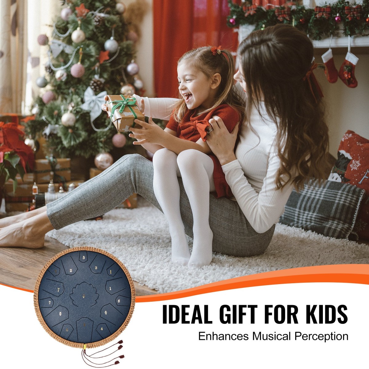 VEVOR Steel Tongue Drum, 14 in & 15 Notes, Rain Drum for Outside Garden, D Major Key, Tank Drum with 2 Mallets & Carry Bag, Hand Pan Drum Drum Percussion Instrument for Musical Education Yoga, Navy Blue
