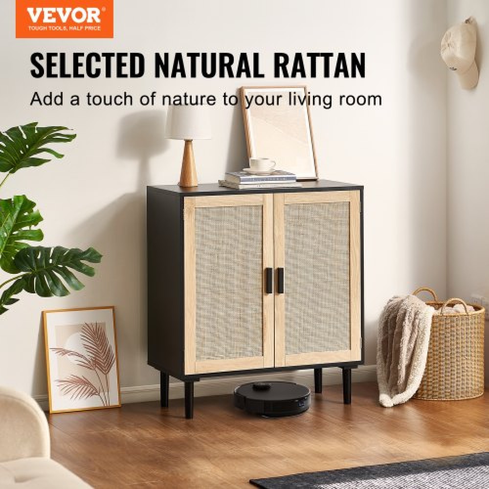 Ντουλάπι VEVOR Rattan, Ντουλάπι αποθήκευσης Rattan με 2 μαγνητικές πόρτες και ρυθμιζόμενα ράφια, μπουφές μπουφέ για διάδρομο, είσοδο, σαλόνι ή κουζίνα, μαύρο