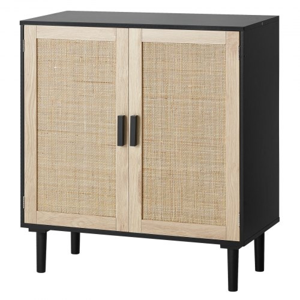 Ντουλάπι VEVOR Rattan, Ντουλάπι αποθήκευσης Rattan με 2 μαγνητικές πόρτες και ρυθμιζόμενα ράφια, μπουφές μπουφέ για διάδρομο, είσοδο, σαλόνι ή κουζίνα, μαύρο