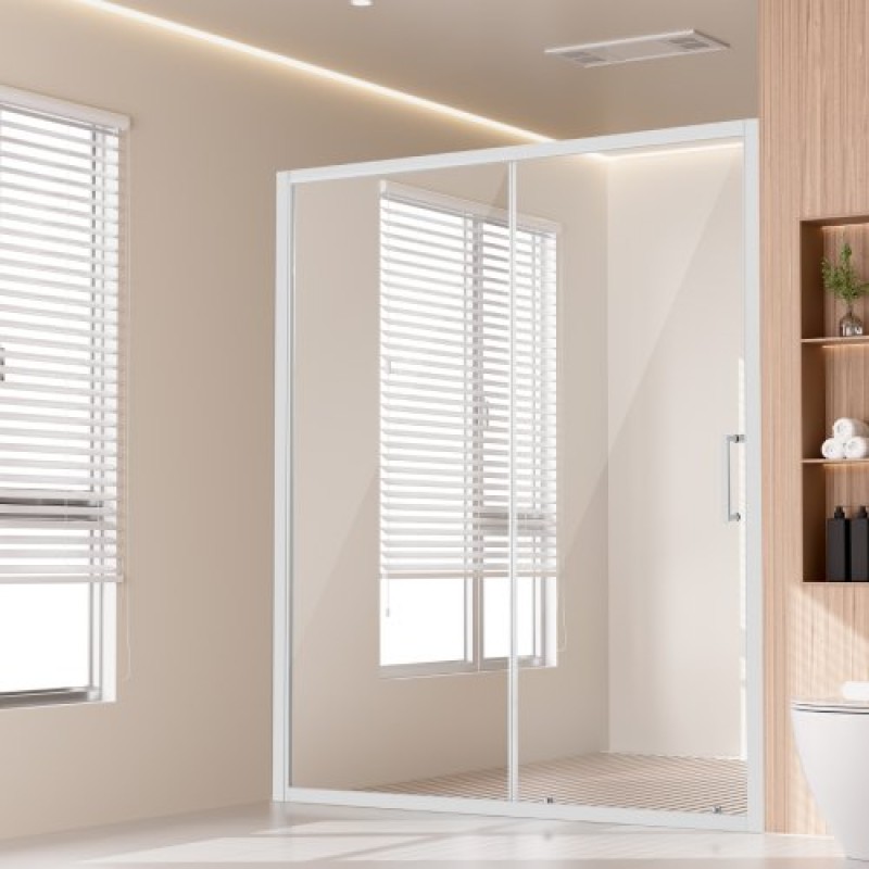 VEVOR Πόρτα ντους ημι-πλαίσιο, 57,7-59" Π x 70" Υ, Συρόμενη γυάλινη πόρτα ντουζιέρας με διαφανές σκληρυμένο γυαλί 1/4" (6 χιλιοστά), αδιάβροχο αδιάβροχο NANO Ανθεκτικό στους λεκέδες με υλικό από ανοξείδωτο χάλυβα, χρώμιο
