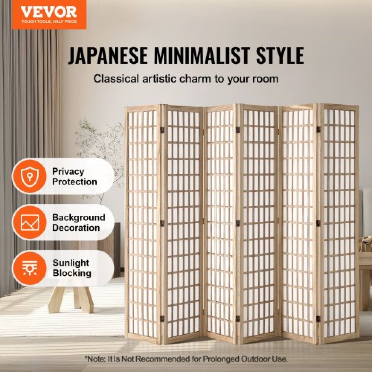 VEVOR Room Divider, 6 Panel Japanese Room Divider, Wood folding Privacy Screen Indoor, Japanese Partition Divider Φορητές διακοσμητικές οθόνες, για διαχωρισμό δωματίων Home Office Εστιατόριο & Υπνοδωμάτιο