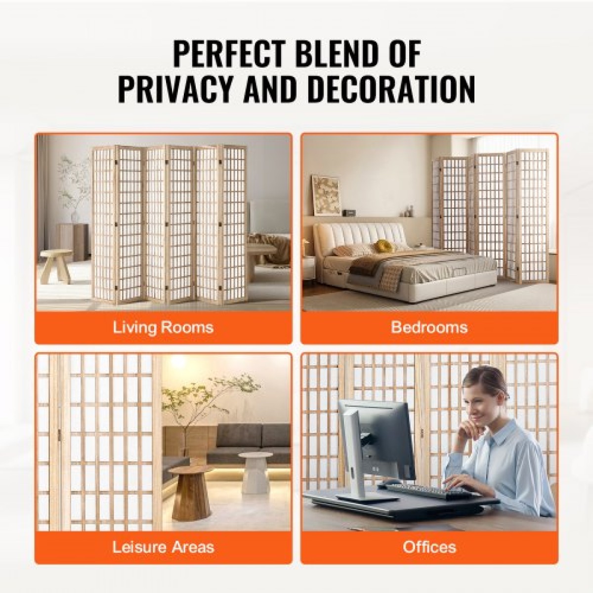 VEVOR Room Divider, 6 Panel Japanese Room Divider, Wood folding Privacy Screen Indoor, Japanese Partition Divider Φορητές διακοσμητικές οθόνες, για διαχωρισμό δωματίων Home Office Εστιατόριο & Υπνοδωμάτιο