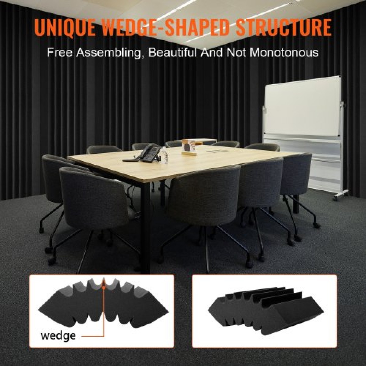 Πάνελ VEVOR Acoustic Foam, 4 Pack 16,5 x 6,3 x 12 ίντσες, Αυτοκόλλητα ηχομονωτικά πάνελ τοίχου υψηλής πυκνότητας, πάνελ απορρόφησης ήχου για τοίχο και οροφή στούντιο, μαύρο
