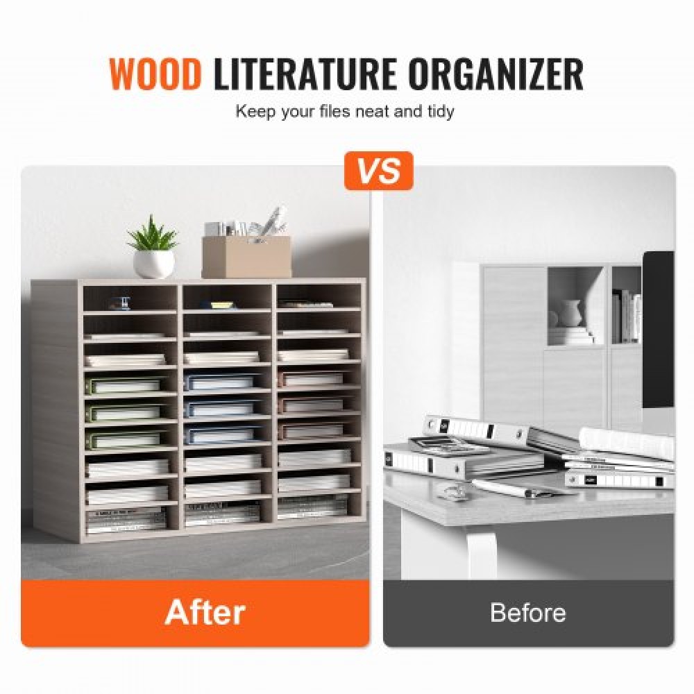 VEVOR 27 Compartments Wood Literature Organizer, Ρυθμιζόμενα ράφια, Medium Density Fiberboard Mail Center, Office Home School Storage για αρχεία, έγγραφα, χαρτιά, περιοδικά, γκρι