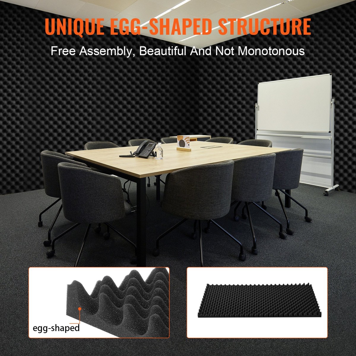 Πάνελ VEVOR Acoustic Foam, 4 Pack 48 x 24 x 2 ίντσες, Ηχομονωτικά πάνελ τοίχου με σχεδίαση αυγού, πάνελ απορρόφησης ήχου για τοίχο και οροφή στούντιο, μαύρο