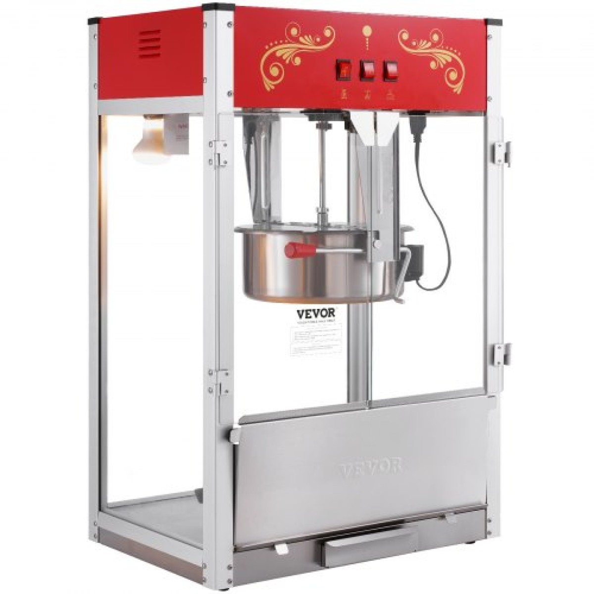 VEVOR Popcorn Maker, 1615W Popcorn Popper Machine, 16 Oz Βραστήρας μεγάλης χωρητικότητας Πάγκος παρασκευής ποπ κορν με σκληρυμένο γυαλί, Περιλαμβάνει 3 σέσουλες από ανοξείδωτο χάλυβα, κινηματογραφικό στυλ, κόκκινο