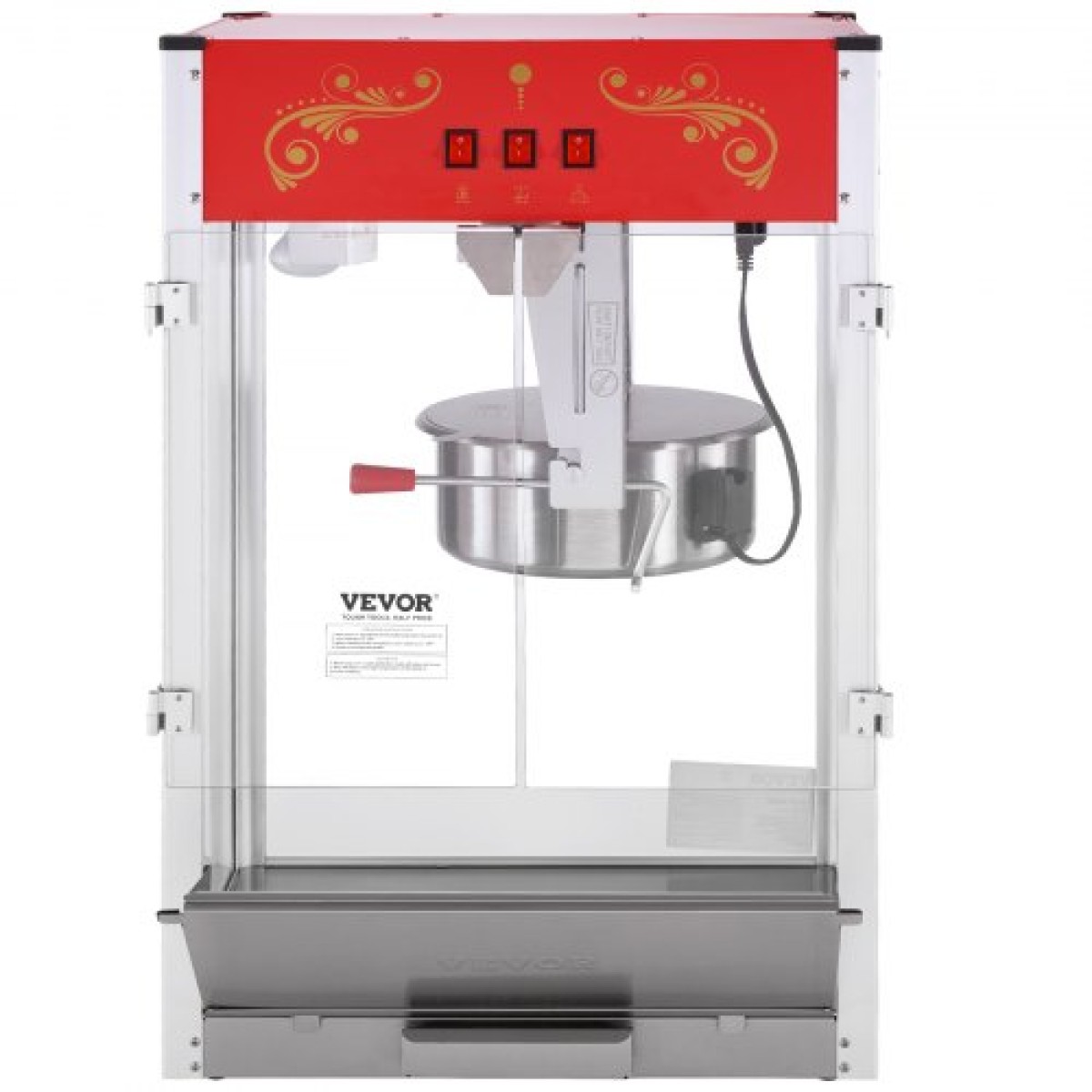 VEVOR Popcorn Maker, 1615W Popcorn Popper Machine, 16 Oz Βραστήρας μεγάλης χωρητικότητας Πάγκος παρασκευής ποπ κορν με σκληρυμένο γυαλί, Περιλαμβάνει 3 σέσουλες από ανοξείδωτο χάλυβα, κινηματογραφικό στυλ, κόκκινο