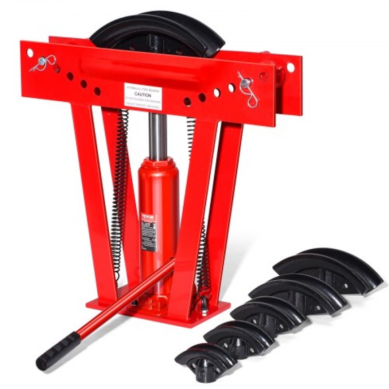 VEVOR Hydraulic Pipe Bender, 12 Ton Manual Copper Exhaust Pipe Bending Machine with 6 Die (1/2" - 2") και ρυθμιζόμενους κυλίνδρους 90 - 180°, Bender σωλήνα βαρέως τύπου για κατασκευή κιγκλιδώματος σωληνώσεων