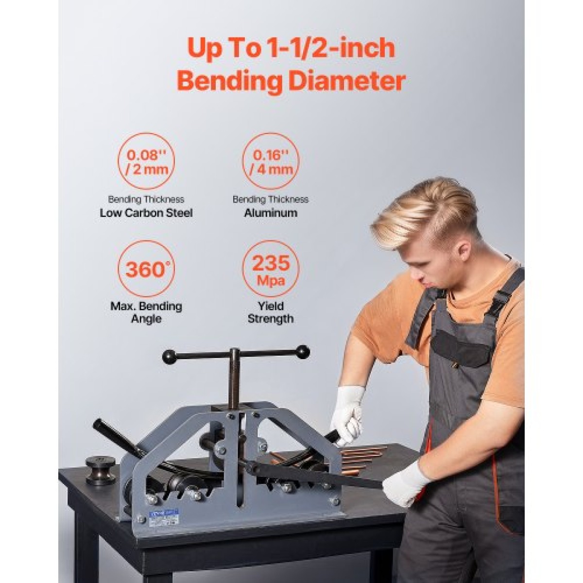 VEVOR Tube Roller Bender, Max 1-1/2" Manual Tube Roller Bender με 6 μήτρες, Εργαλείο κάμψης σωλήνων αλουμινίου χαλκού 360° για τετράγωνο, στρογγυλό σωλήνα & επίπεδη ράβδο, Ιδανικό για επισκευή αυτοκινήτων κλιματισμού HVAC