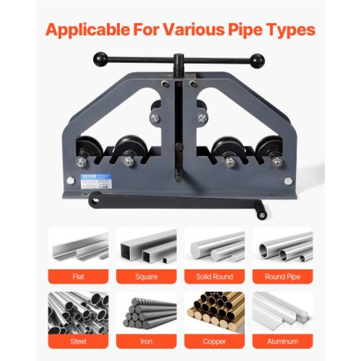 VEVOR Tube Roller Bender, Max 1-1/2" Manual Tube Roller Bender με 6 μήτρες, Εργαλείο κάμψης σωλήνων αλουμινίου χαλκού 360° για τετράγωνο, στρογγυλό σωλήνα & επίπεδη ράβδο, Ιδανικό για επισκευή αυτοκινήτων κλιματισμού HVAC