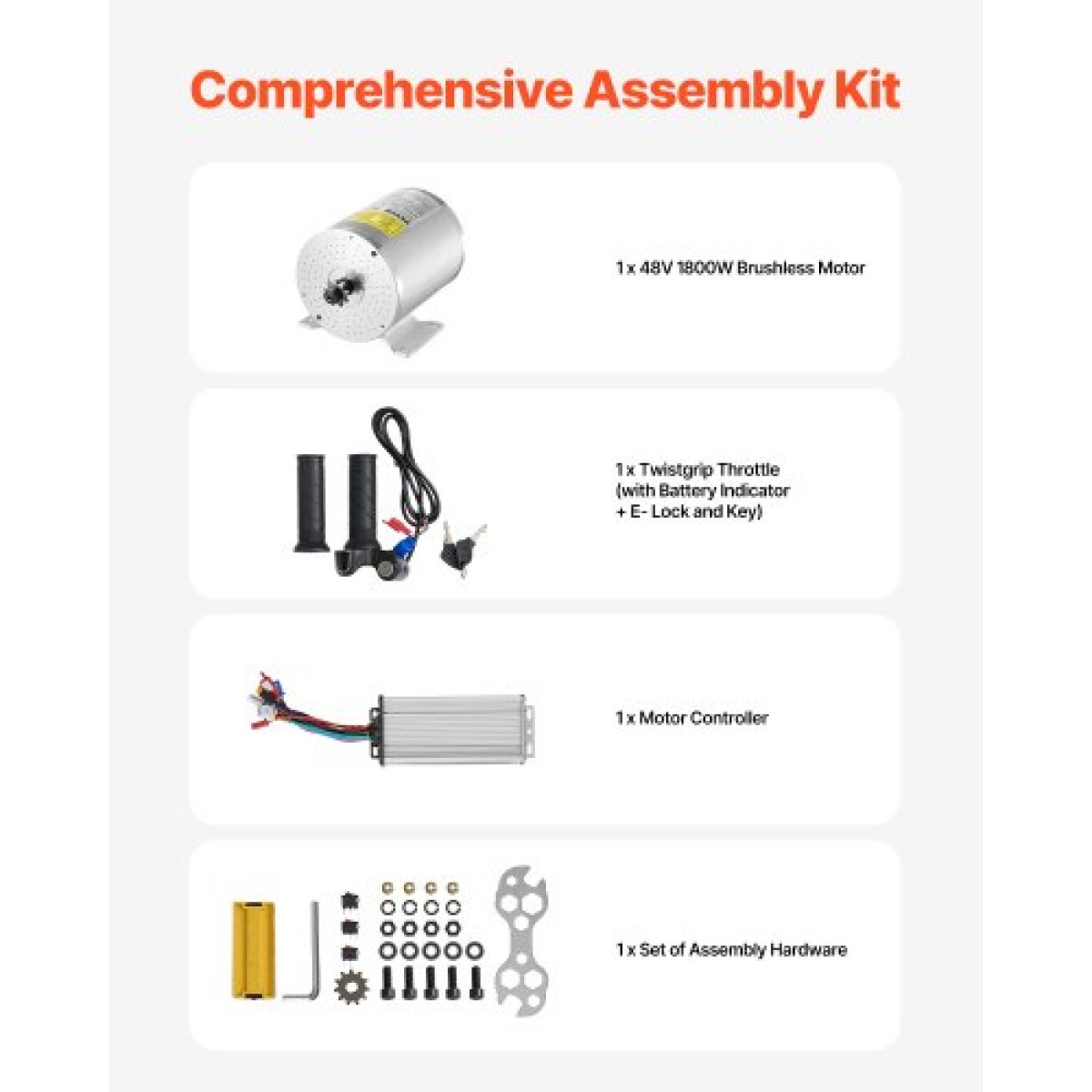 VEVOR 2000W Electric Brushless Motor Kit - Μοτέρ 48V 4300 rpm με αναβαθμισμένο ελεγκτή ταχύτητας και κιτ λαβής γκαζιού για Go Karts E-Bike Μοτοσικλέτα Scooter DIY
