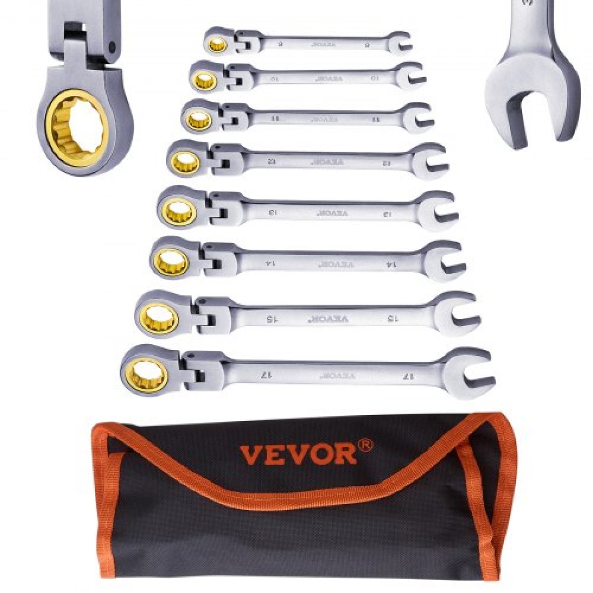 Σετ κλειδιών καστάνιας VEVOR Flex-Head, Σετ γαλλικών κλειδιών 8 τεμαχίων με θήκη για ρολό, Cr-V Steel Flexible κλειδί καστάνιας μετρικό 8 mm έως 17 mm, Ιδανικό για γενικά οικιακά, επισκευές αυτοκινήτων