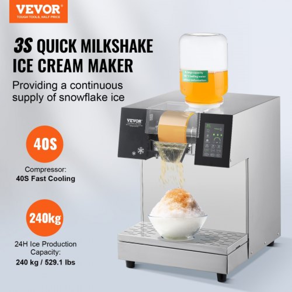 VEVOR Commercial Snowflake Ice Machine, 529.1LBS/24H Snowflake Ice Maker, Ανοξείδωτο Steel Ice Shaver Machine, Electric Snow Cone Maker, Liquid Cooling System for Rapid Dissipation Heat, Ice Cream