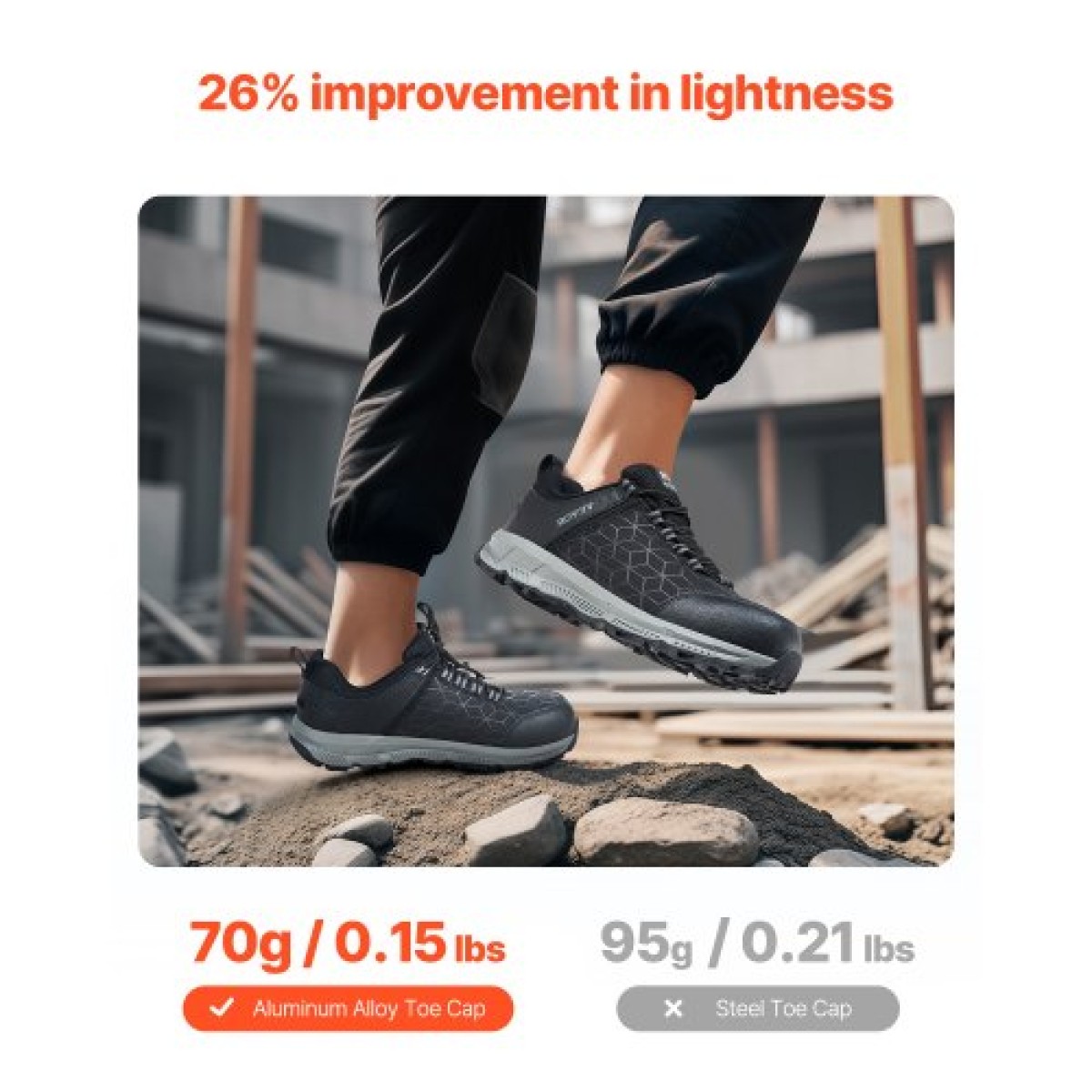 Ανδρικά παπούτσια VEVOR Steel Toe, Μέγεθος ΗΠΑ 12 πλάτος, Ανδρικό μαξιλάρι Sport Safety Toe Αθλητικό παπούτσι εργασίας, Άθραυστα Αθλητικά Αθλητικά Παπούτσια Ασφαλείας Ελαφρύ, Παπούτσια εργασίας κατασκευών που αναπνέουν, μαύρα