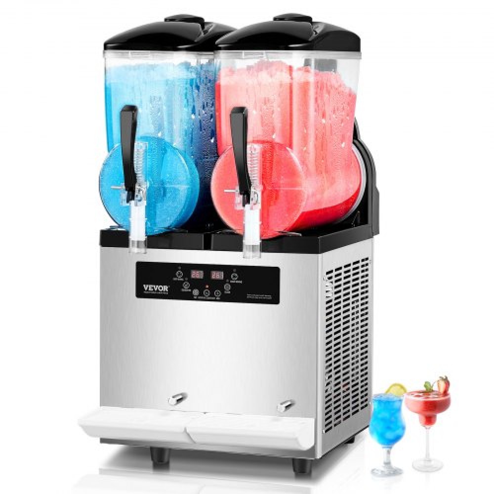 VEVOR Commercial Slushy Machine, 12Lx2 Double Tank Frozen Drink Machine, 96 Cups Stainless Steel Margarita Smoothie Frozen Drink Maker, Slushie Maker for Home Party Restaurants Cafe Bar