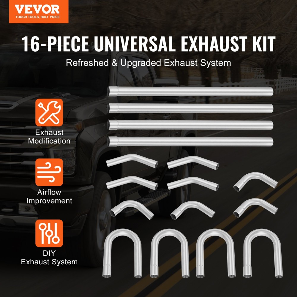 Σετ εξάτμισης VEVOR, 16 τεμ., DIY Universal Galvanized Steel Exhaust Kit with Slip-Fit Joint & Large Exhaust Tube, Αντισκωριακός σωλήνας εξάτμισης για σύστημα εξάτμισης, Fit for Garage/Auto Repair Store/4S Store