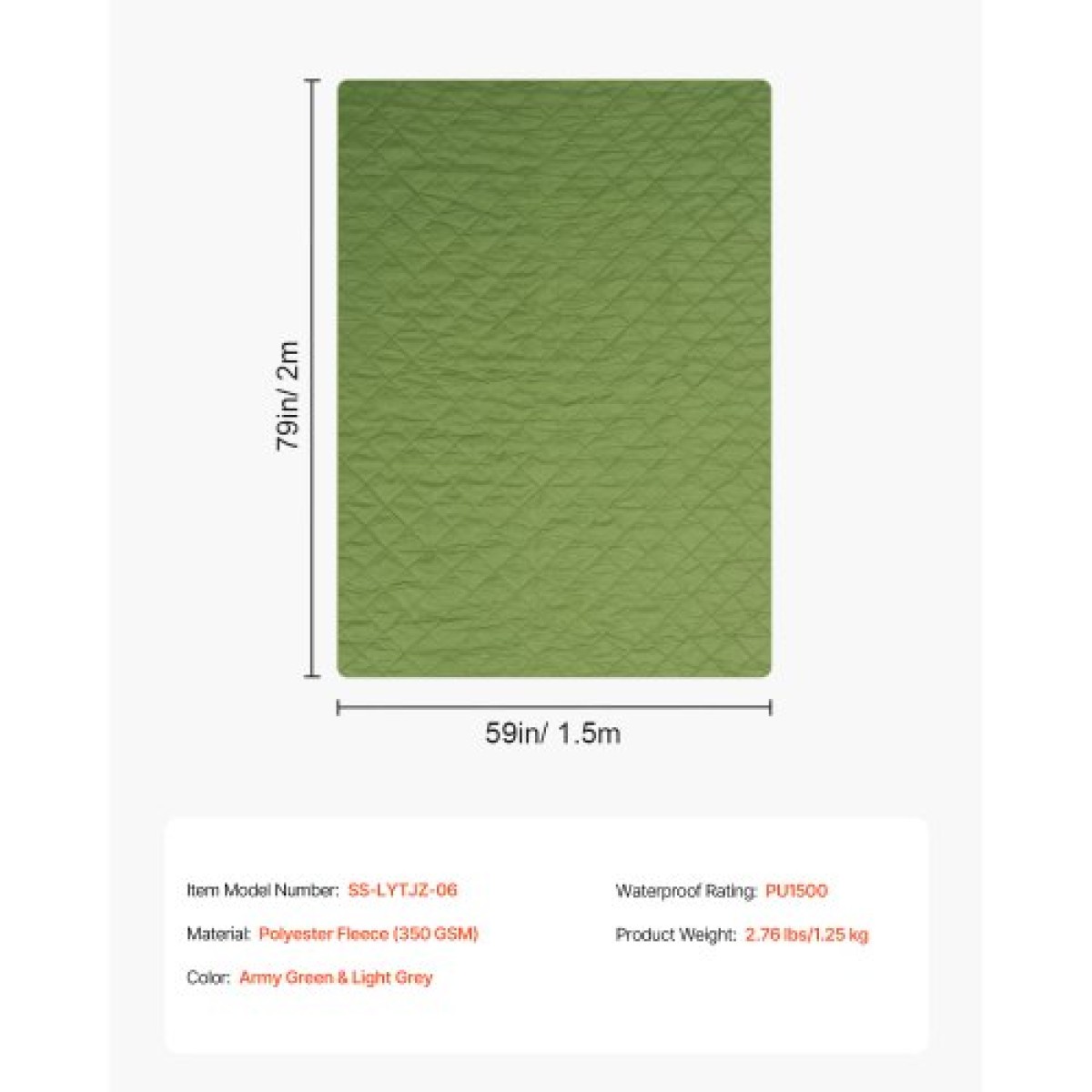 Κουβέρτα για κάμπινγκ VEVOR 2,08 m x 1,4 m(82" x 55") Ζεστή κουβέρτα σταδίου 330GSM ταξίδια σε εξωτερικό χώρο