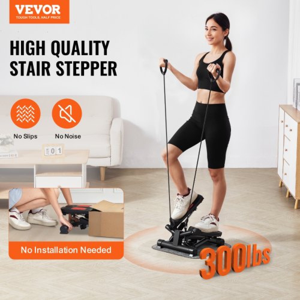 VEVOR Stair Stepper, Mini Stepper για άσκηση στο σπίτι, Hydraulic Fitness Twist Stepper με ζώνες αντίστασης, Full Body Workout Cardio Εξοπλισμός, Stair Climber με οθόνη LCD, 330LBS Load Capacity