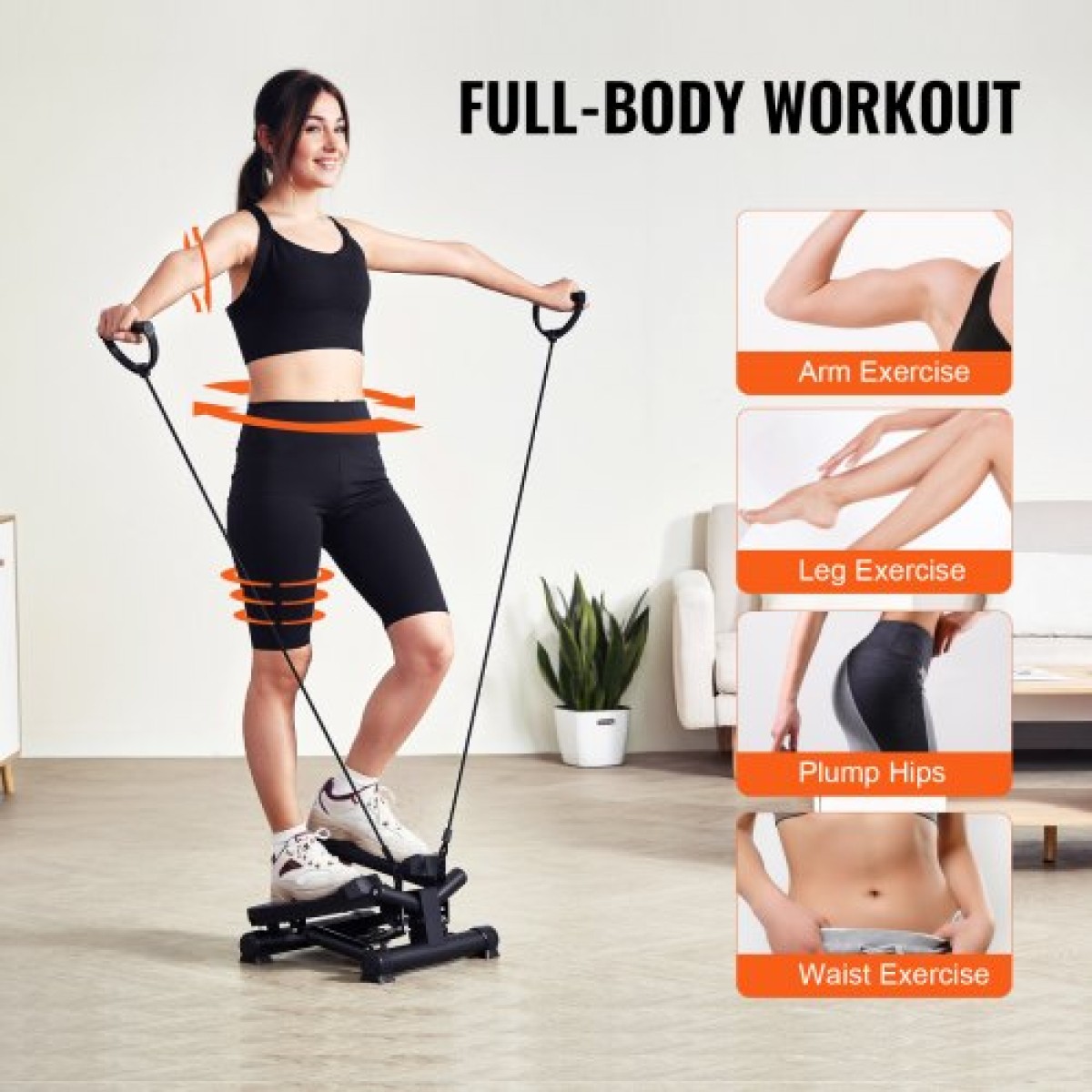 VEVOR Stair Stepper, Mini Stepper για άσκηση στο σπίτι, Hydraulic Fitness Twist Stepper με ζώνες αντίστασης, Full Body Workout Cardio Εξοπλισμός, Stair Climber με οθόνη LCD, 330LBS Load Capacity