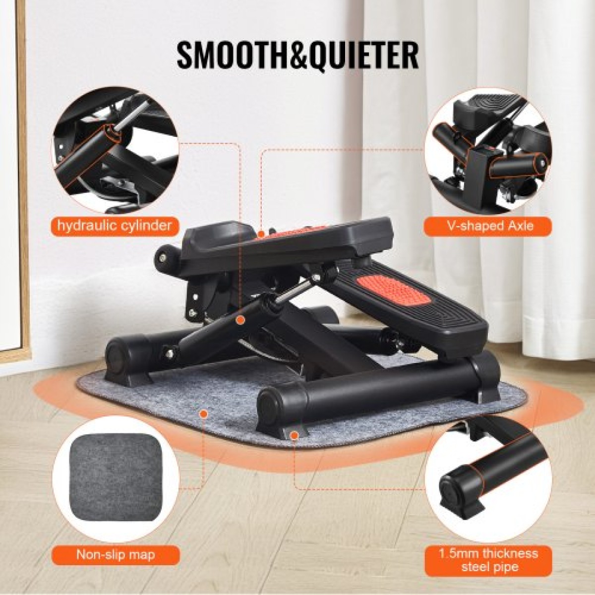 VEVOR Stair Stepper, Mini Stepper για άσκηση στο σπίτι, Hydraulic Fitness Twist Stepper με ζώνες αντίστασης, Full Body Workout Cardio Εξοπλισμός, Stair Climber με οθόνη LCD, 330LBS Load Capacity