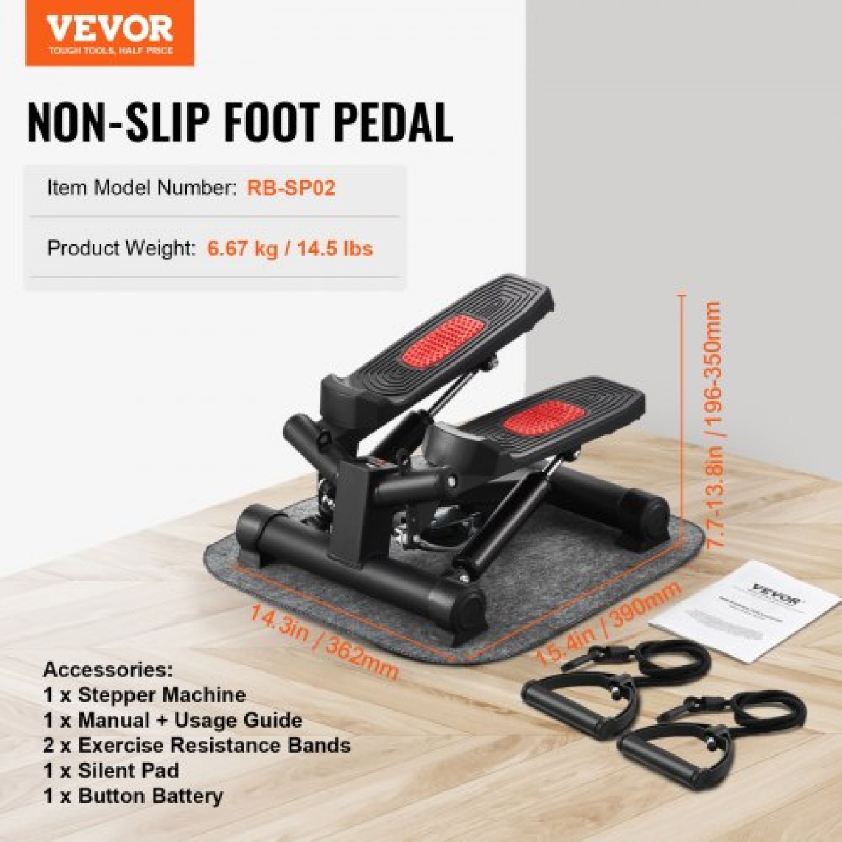 VEVOR Stair Stepper, Mini Stepper για άσκηση στο σπίτι, Hydraulic Fitness Twist Stepper με ζώνες αντίστασης, Full Body Workout Cardio Εξοπλισμός, Stair Climber με οθόνη LCD, 330LBS Load Capacity
