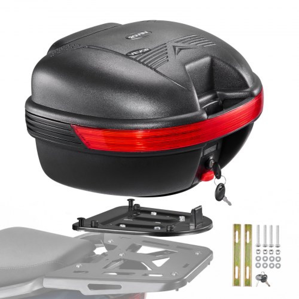 VEVOR Μοτοσικλέτα Top Case 30L Universal Αδιάβροχη ουρά θήκη PP, Αποσπώμενο Top Box μοτοσυκλέτας με κλειδαριά ασφαλείας & πλάτη για αποθήκευση αποσκευών