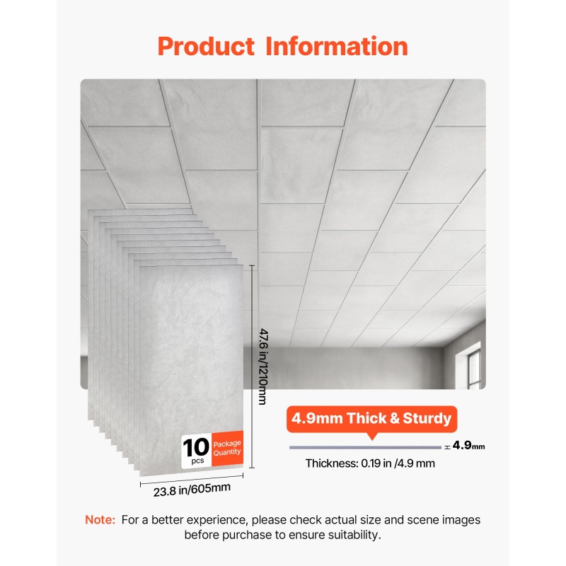 VEVOR 605x1210mm Πλακάκια οροφής PVC 10-συσκευασίας Πάνελ οροφής σταγόνας Λευκό Μάρμαρο, Πίνακας αφρού PVC, Εφαρμογή σε πλέγμα, Αδιάβροχο, Ευέλικτη κοπή, Εύκολο στον Καθαρισμό, Μοντέρνο Διακοσμητικό Φινίρισμα για Χώρους Σπίτι, Γραφείο