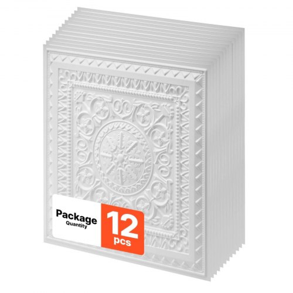 VEVOR 605x605mm πλακάκια οροφής PVC 12-συσκευασίας Λευκά 3D γεωμετρικά πάνελ, Λείο φύλλο PVC για πλέγμα πτώσης, ανθεκτικό στα χτυπήματα, επιφάνεια που βάφεται, εύκολη κοπή, μοντέρνο διακοσμητικό στυλ για σπίτι, γραφείο
