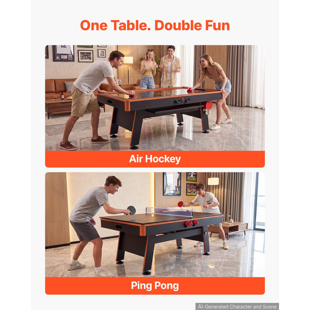 VEVOR 3-σε-1 Combo Τραπεζαρία Παιχνιδιού Τραπεζαρία 2m Air Hockey Ping-Pong, Εξοικονόμηση χώρου για την οικογενειακή ψυχαγωγία στην αίθουσα παιχνιδιών, Τραπέζι χόκεϊ πολλαπλών συνδυασμών Arcade, Περιλαμβάνεται πλήρες σετ αξεσουάρ