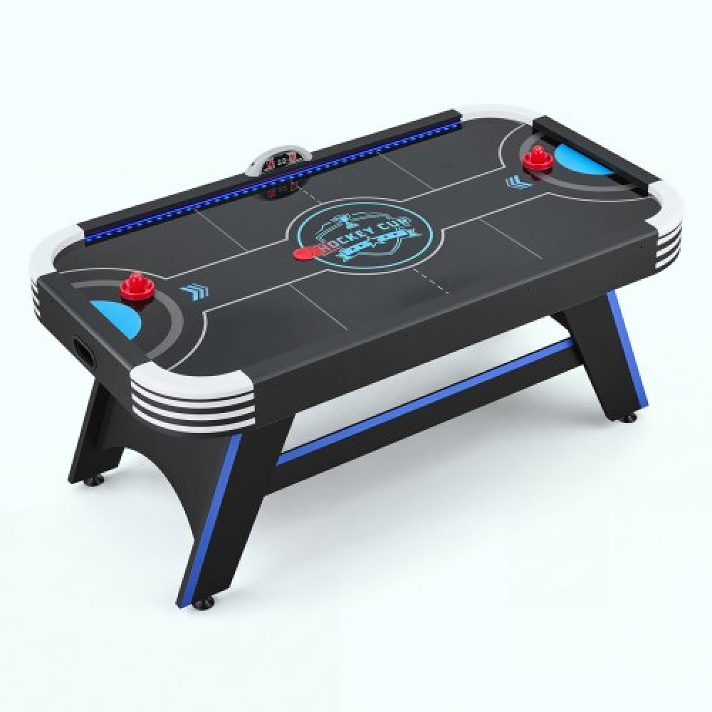 Τραπέζι Air Hockey VEVOR 1,8m με φώτα LED & Ηλεκτρονικό σκόρερ, για οικογενειακό δωμάτιο παιχνιδιών, υπόγεια και σπίτι, Σετ τραπέζι παιχνιδιών χόκεϊ Arcade με αέρα με ανεμιστήρα υψηλής ισχύος, σταθερό πόδι